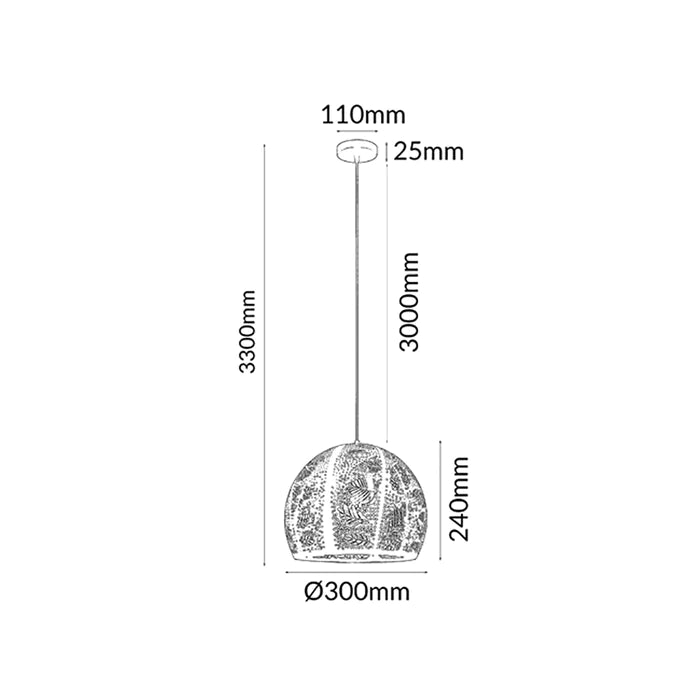 Pendant ES Black Embossed Dome OD300mm w/Black