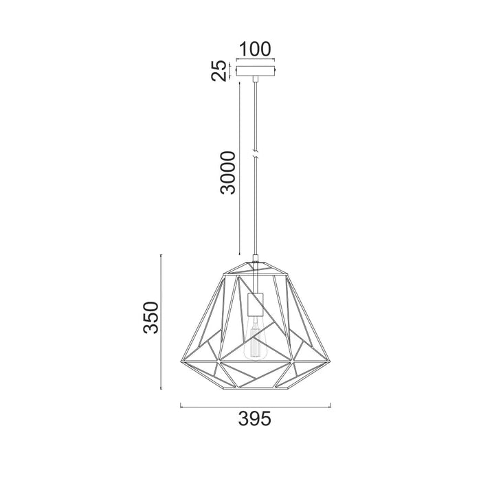 Pendant ES 72W Black Iron Cage With Antique Brass OD395 x H350