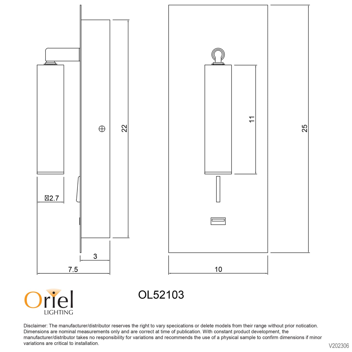 Hotel LED Wall Light Black W/ Usb