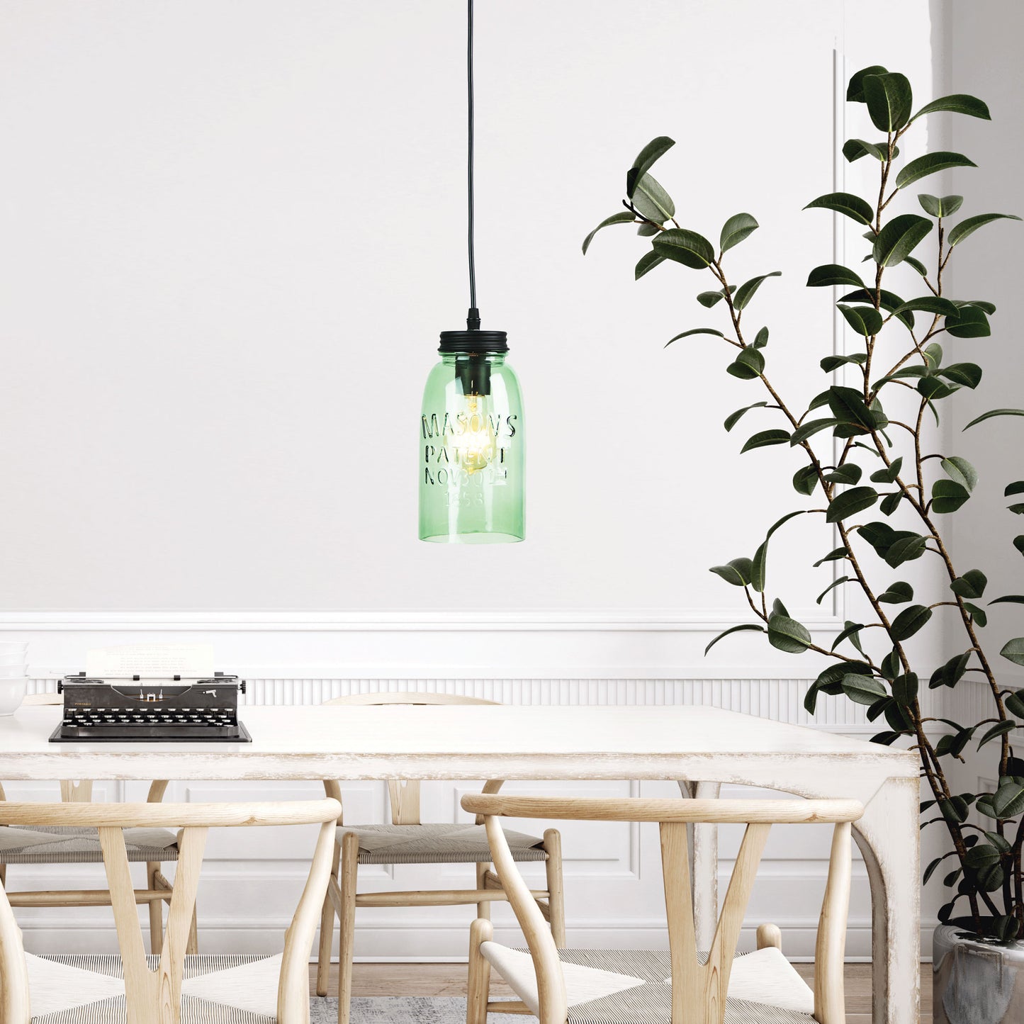Mason Jar Pendant Green Glass