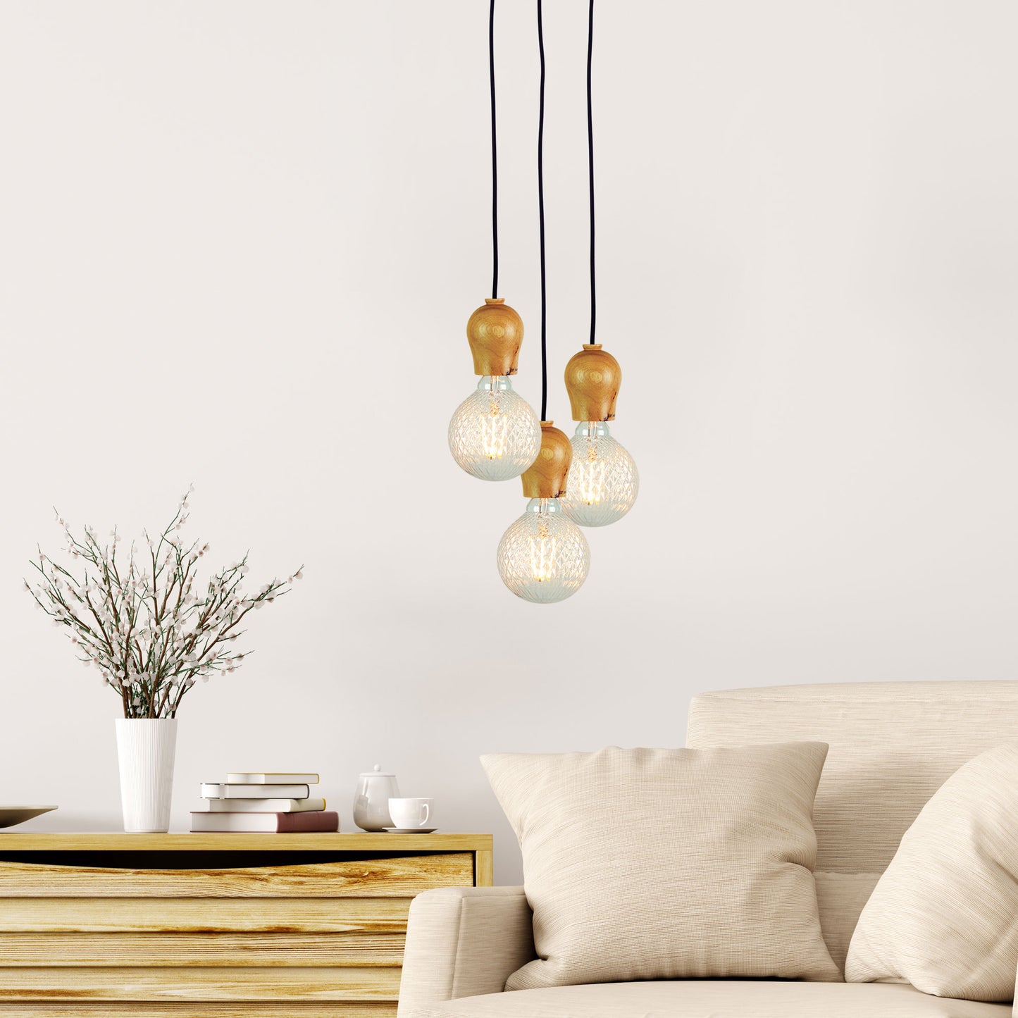 Bud Single Pendant Suspension Natural Timber