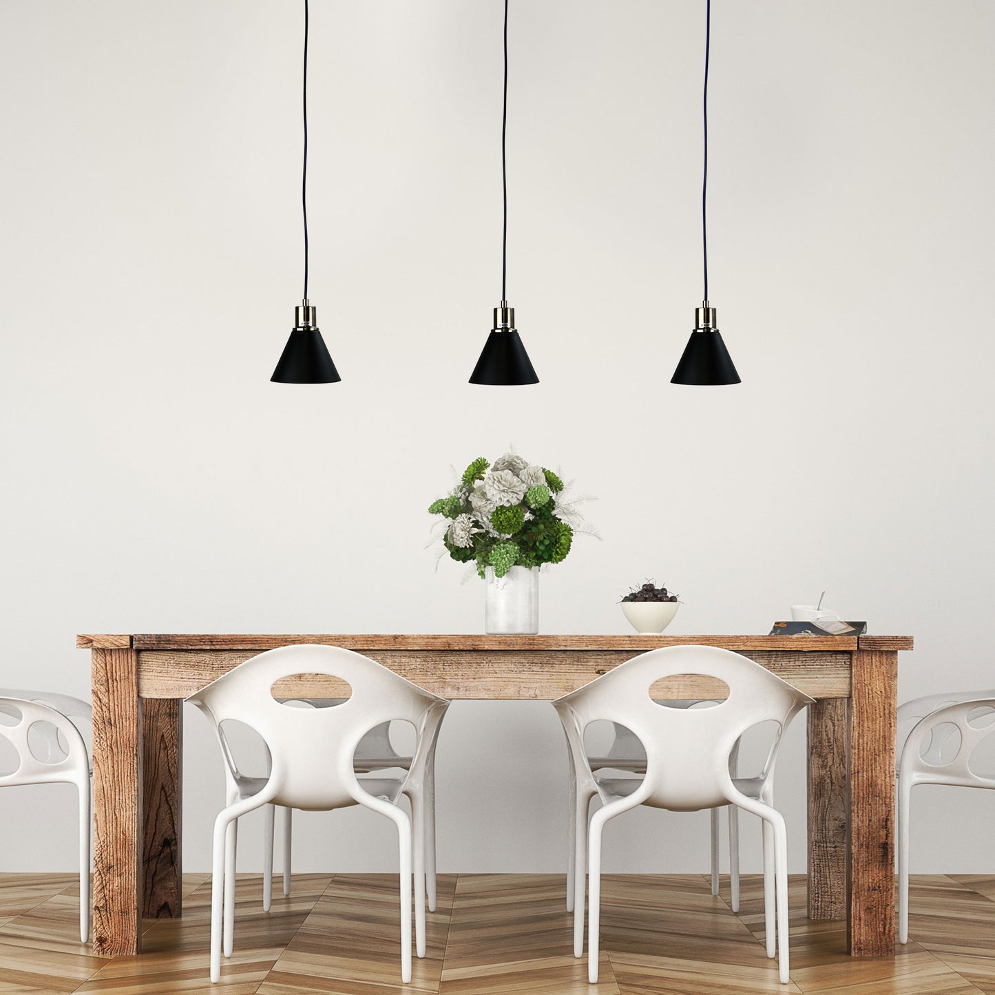 Como 3 Light Antique Brass & Black Pendant