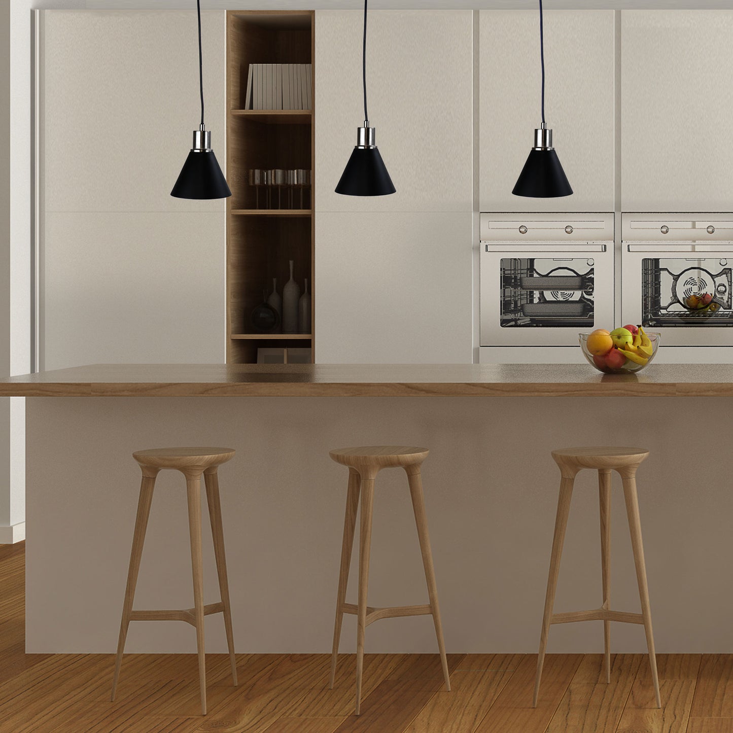 Como 3 Light Brushed Chr & Black Pendant