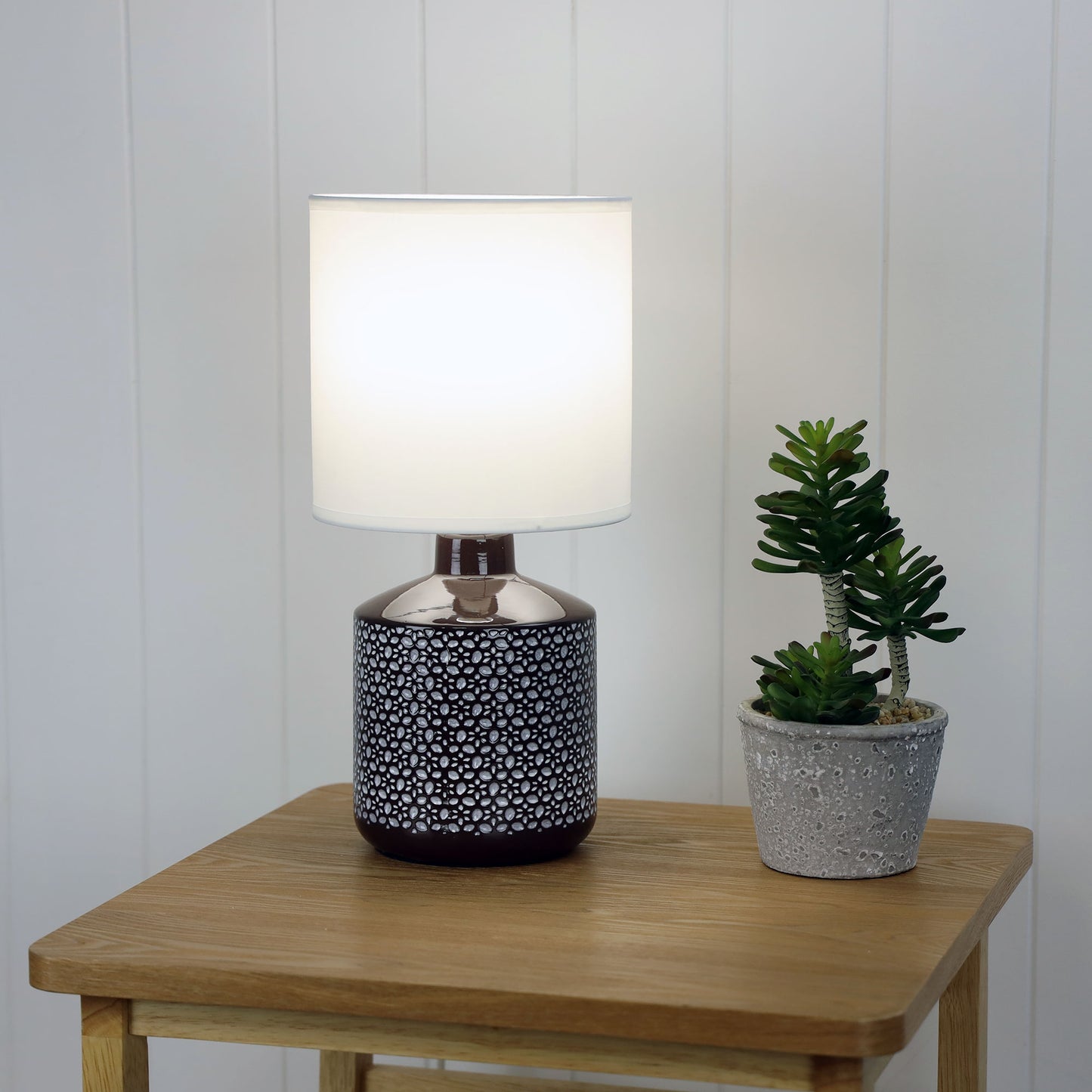 Celia Table Lamp Coffee W/ White Shade