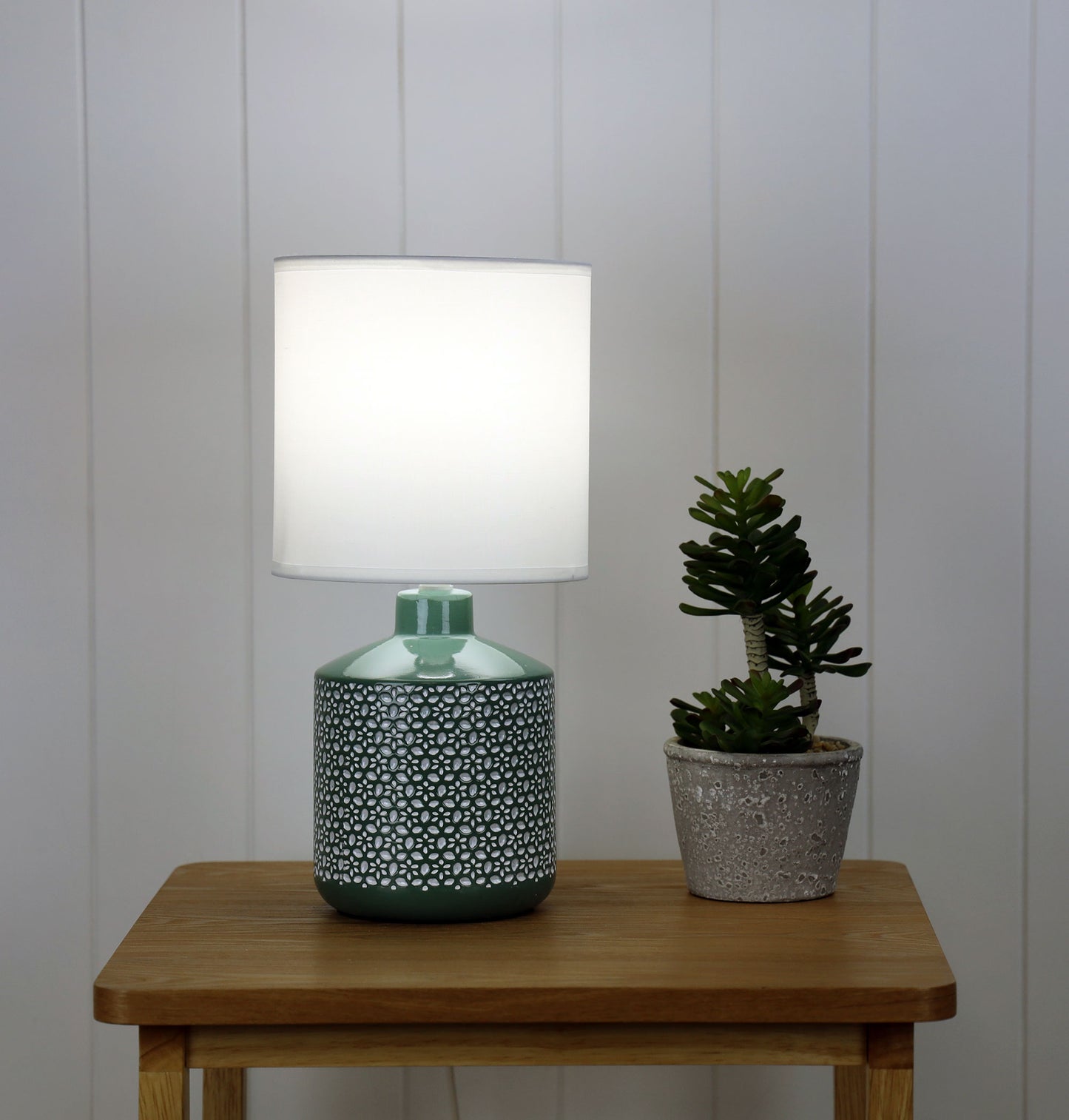 Celia Table Lamp Green W/ White Shade
