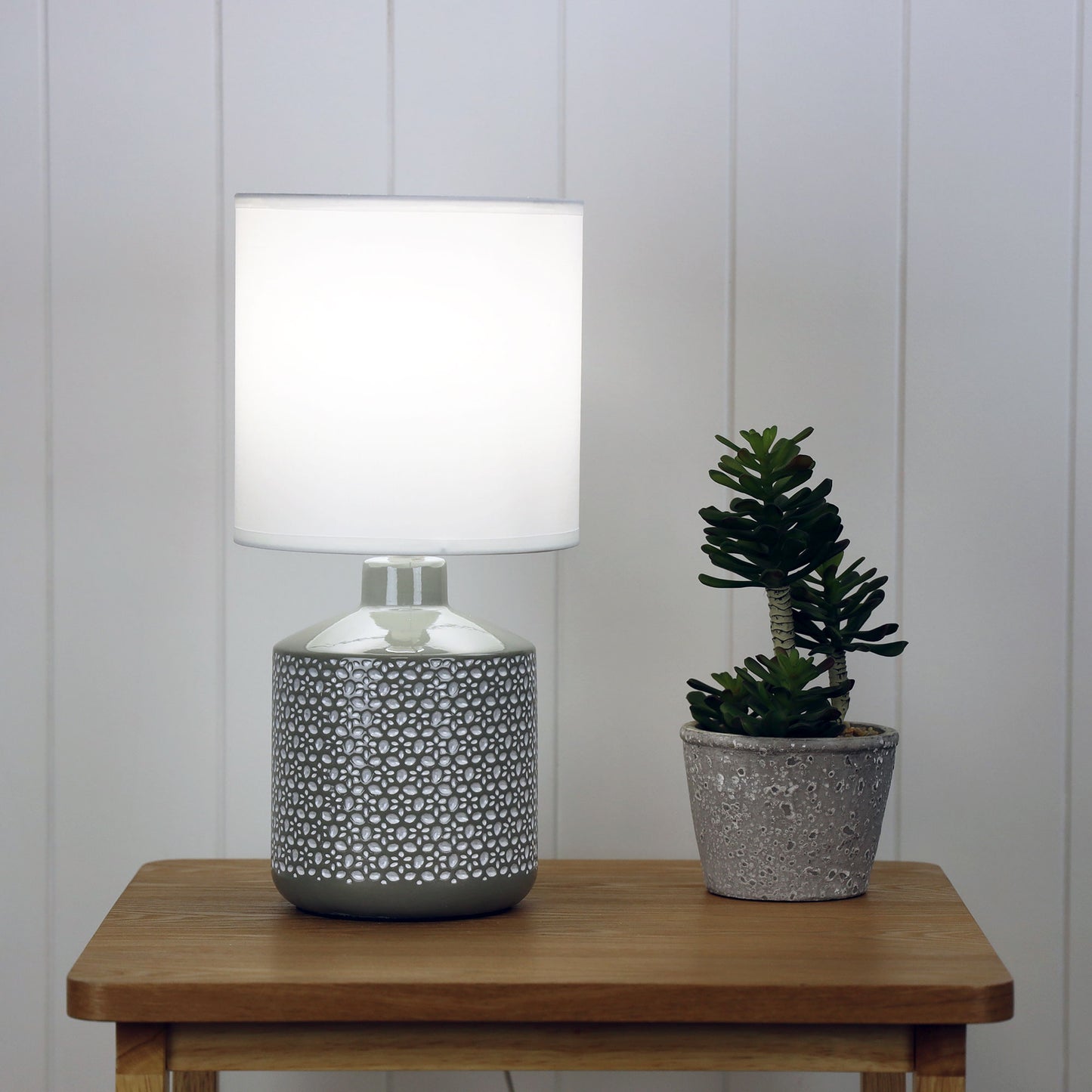 Celia Table Lamp Grey W/ White Shade