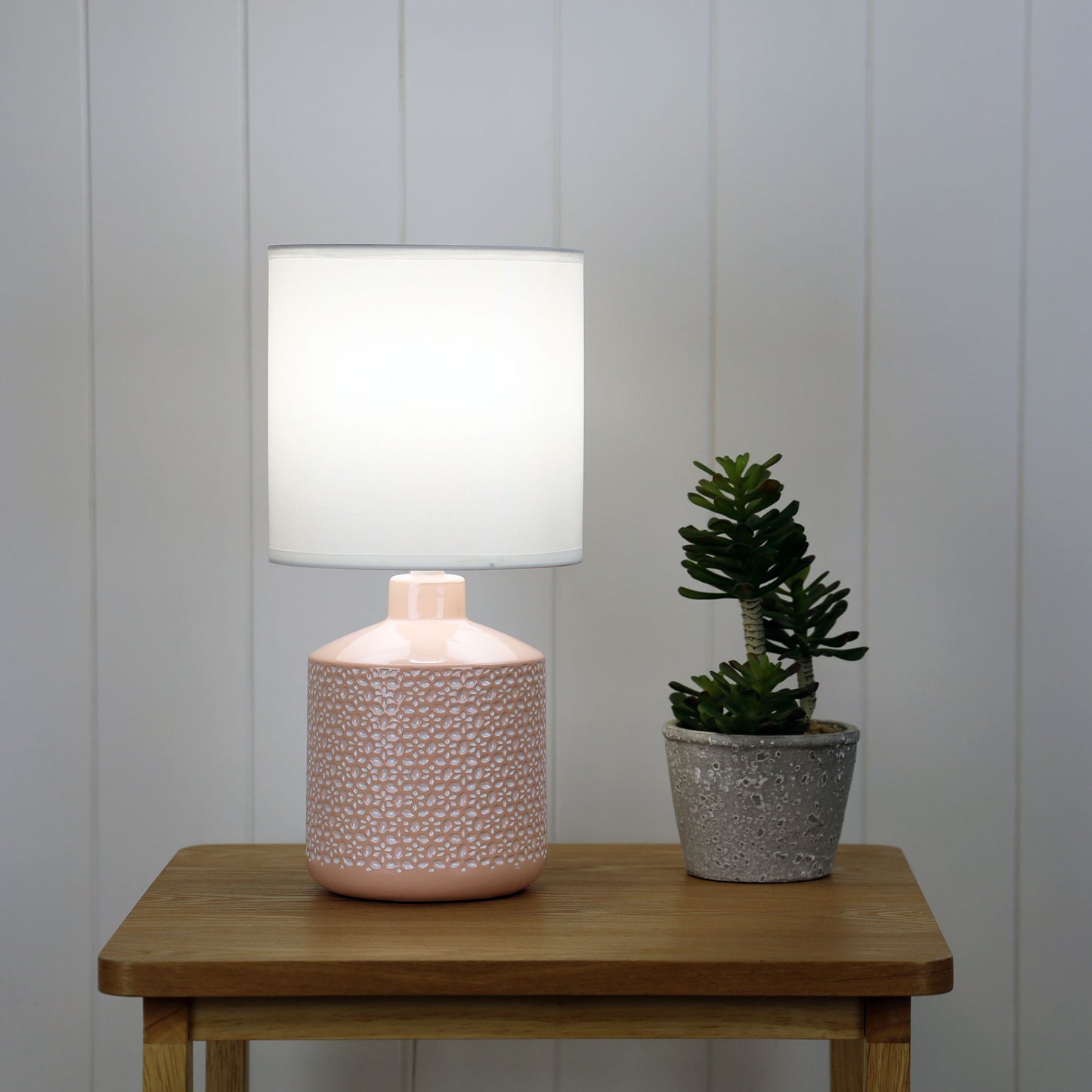 Celia Table Lamp Pink W/ White Shade