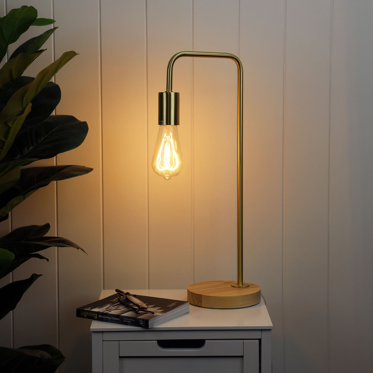Lane Table Lamp Base Timber W/ Brushed Brass Arm
