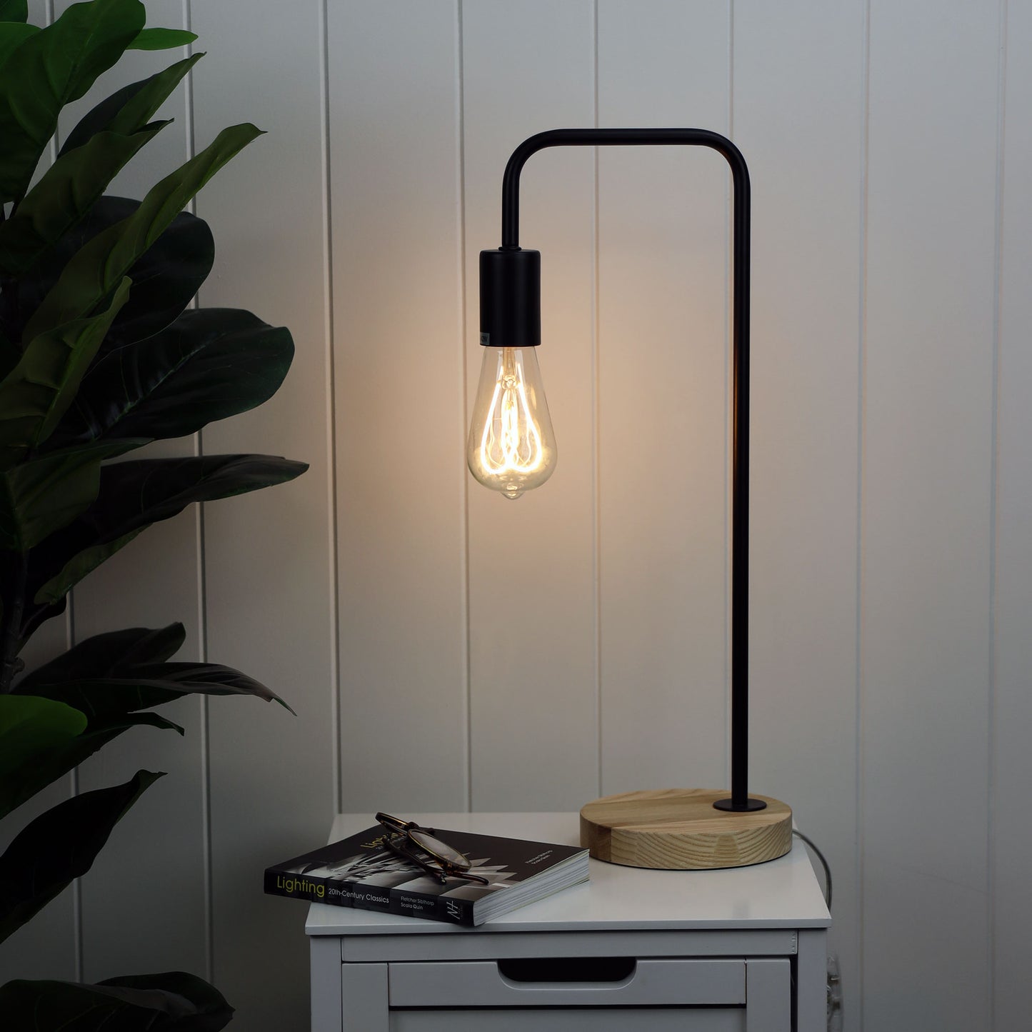 Lane Table Lamp Base Timber W/ Black Arm