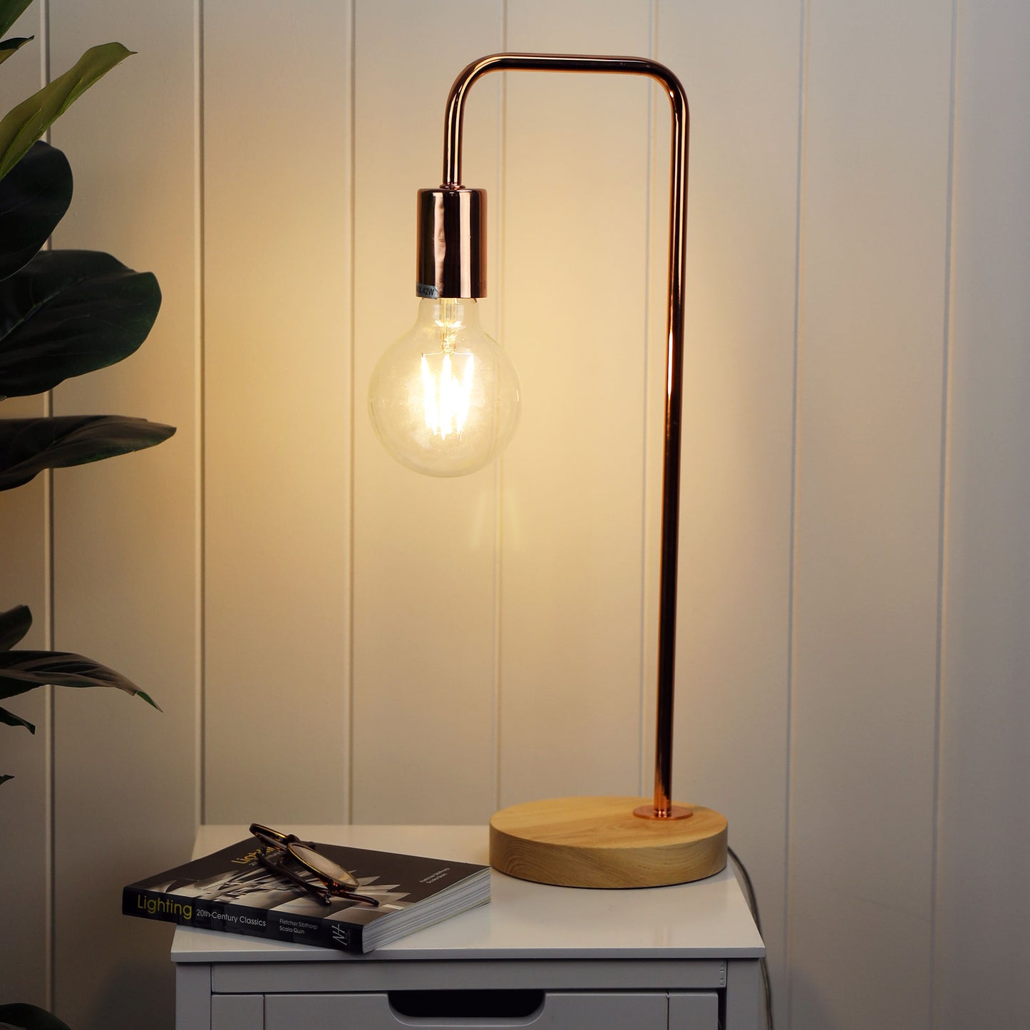 Lane Table Lamp Base Timber W/ Copper Arm