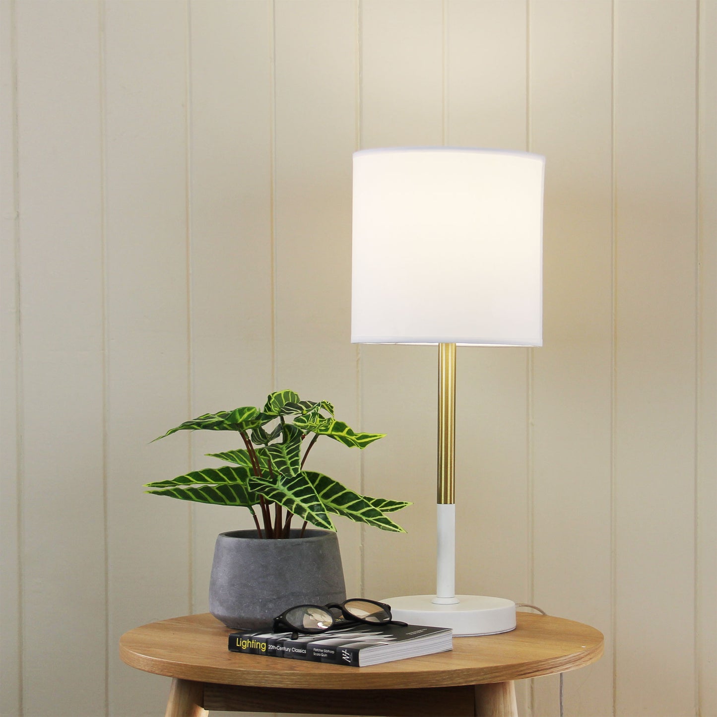 Corda Table Lamp White & Brass Complete