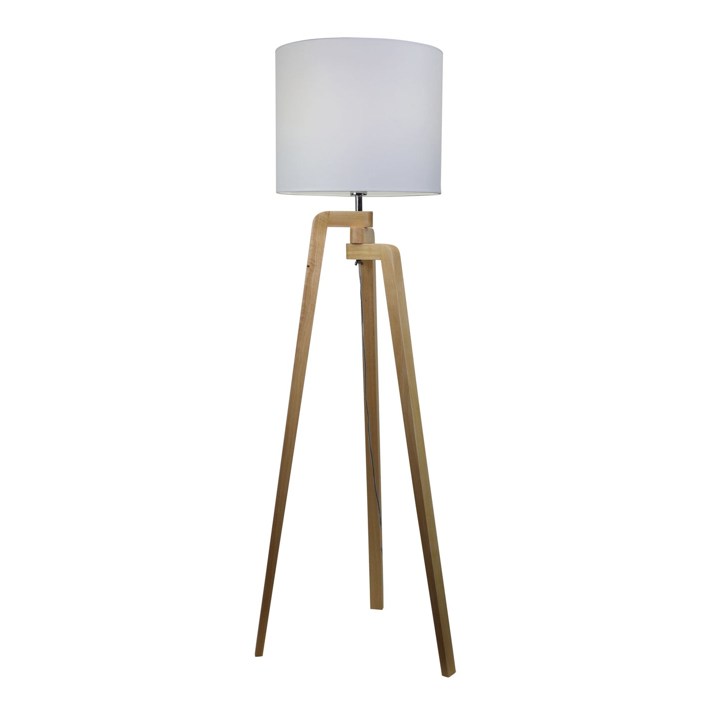 Lund Timber Floor Lamp W/ White Cotton Shade