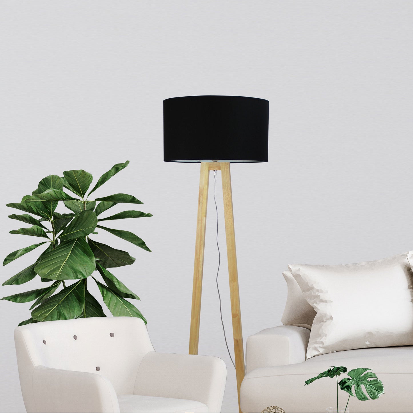 Edra Floor Lamp Timber W/ Black Cotton Shade
