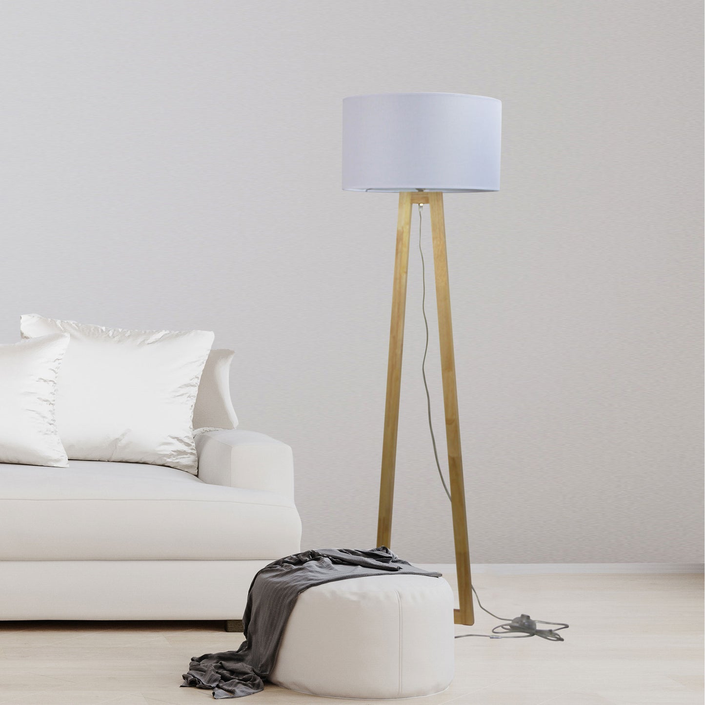 Edra Floor Lamp Timber W/ White Cotton Shade