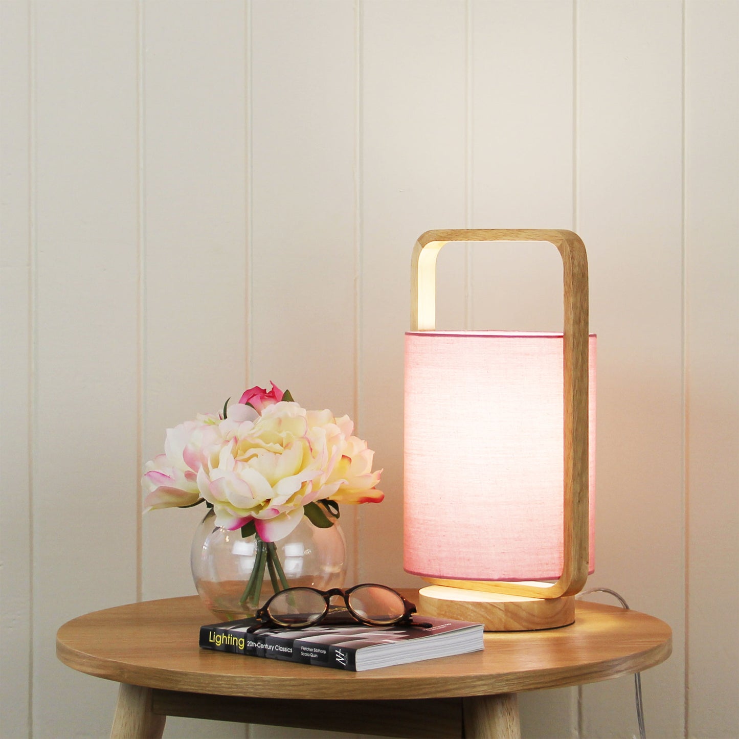 Lucia Table Lamp Wood / Blush Shade
