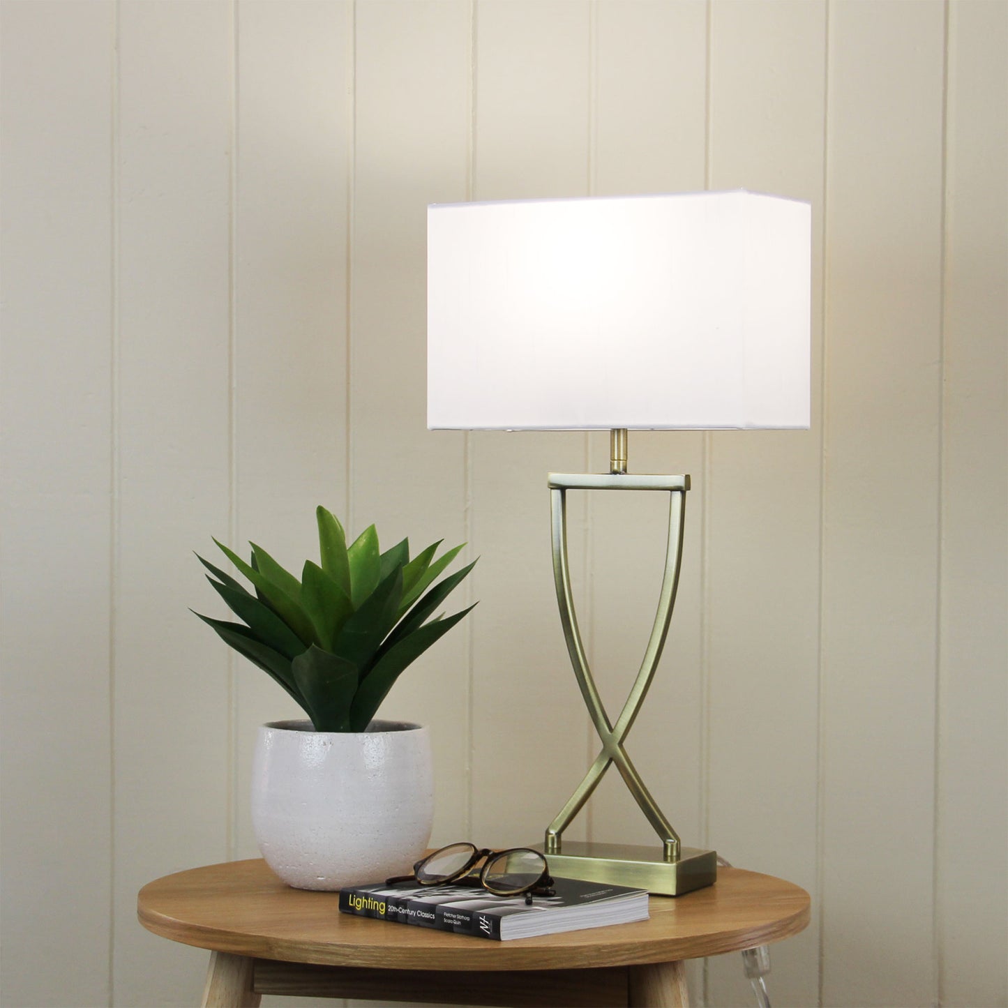 Chi Table Lamp Antique Brass Complete W/Shade