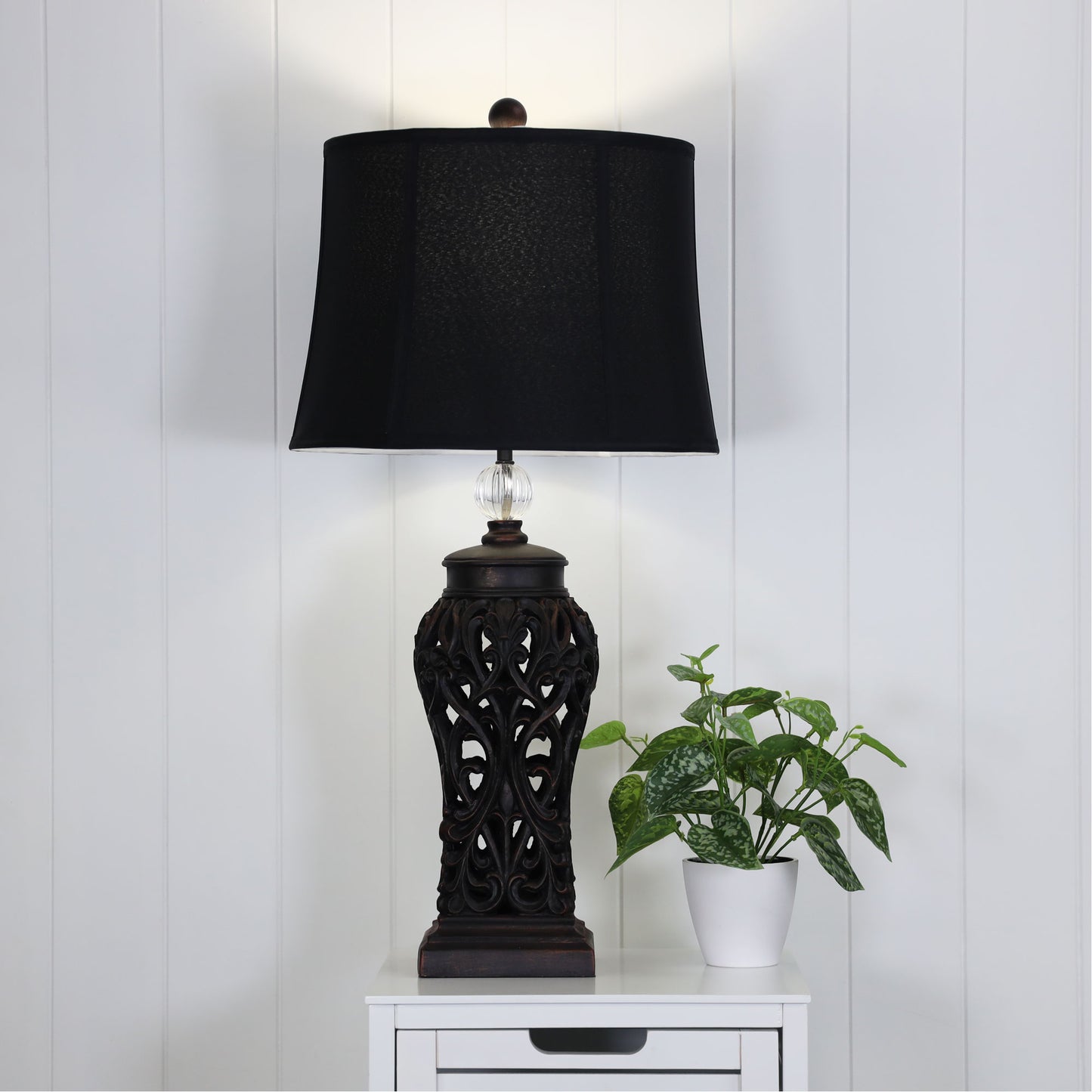 Dorne Antique Black Cut Complete Lamp W/Harp