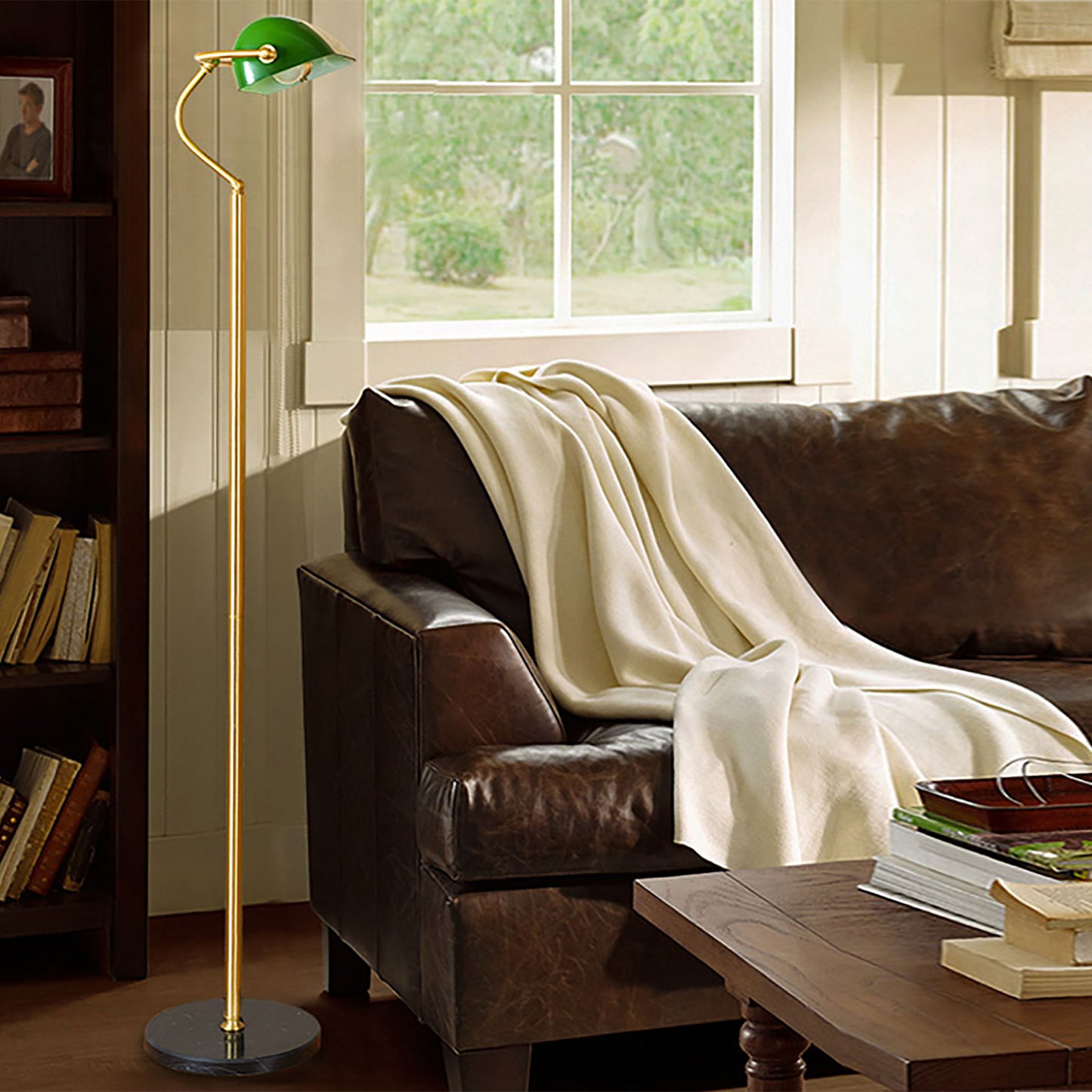 Bankers Floor Lamp Antique Brass (Switched)