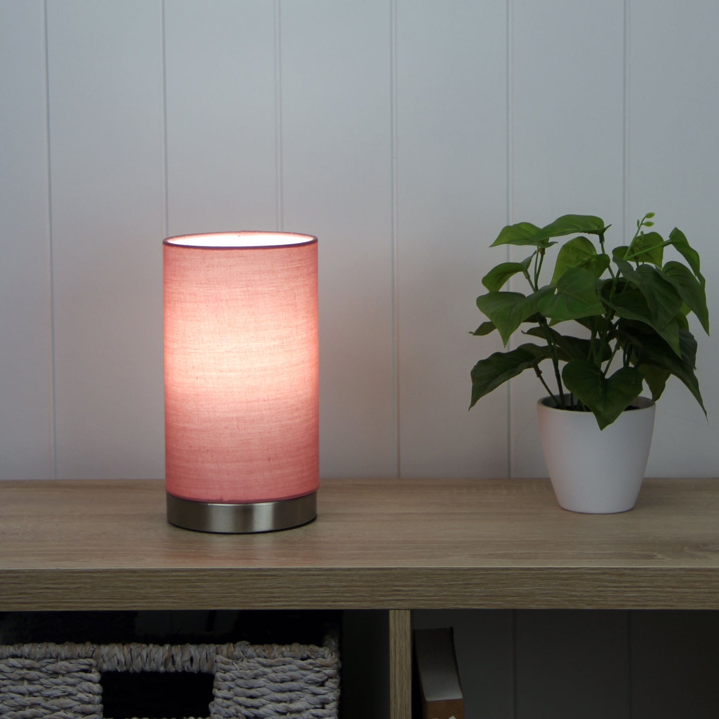 Mantel Touch Lamp W/ Blush Shade On-Off