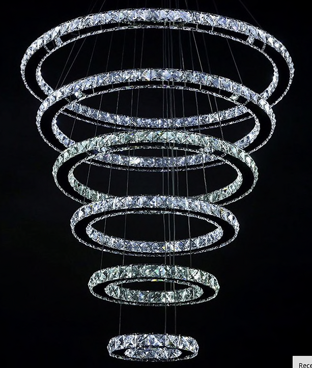 6 Ring Stainless Steel and Crystal Chandelier