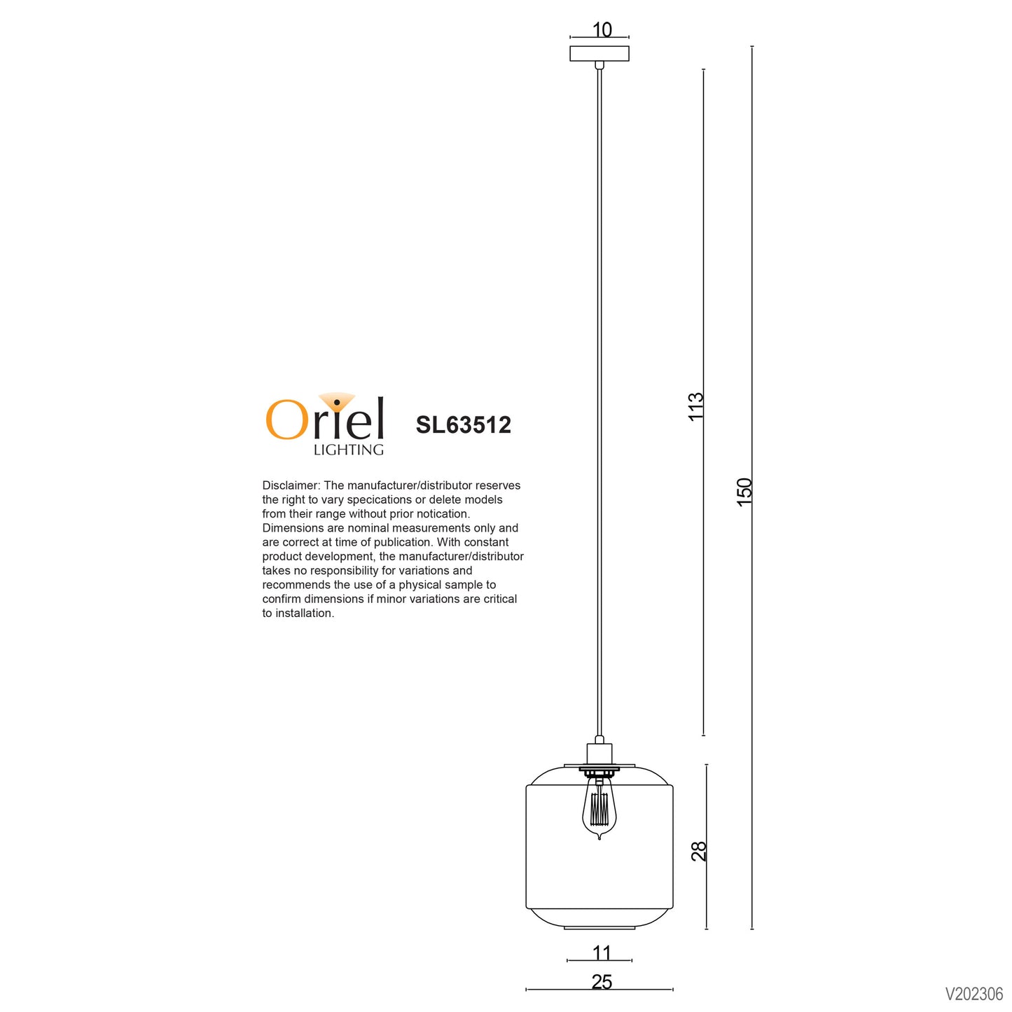 Marconi.25 1LT Pendant Clear Glass