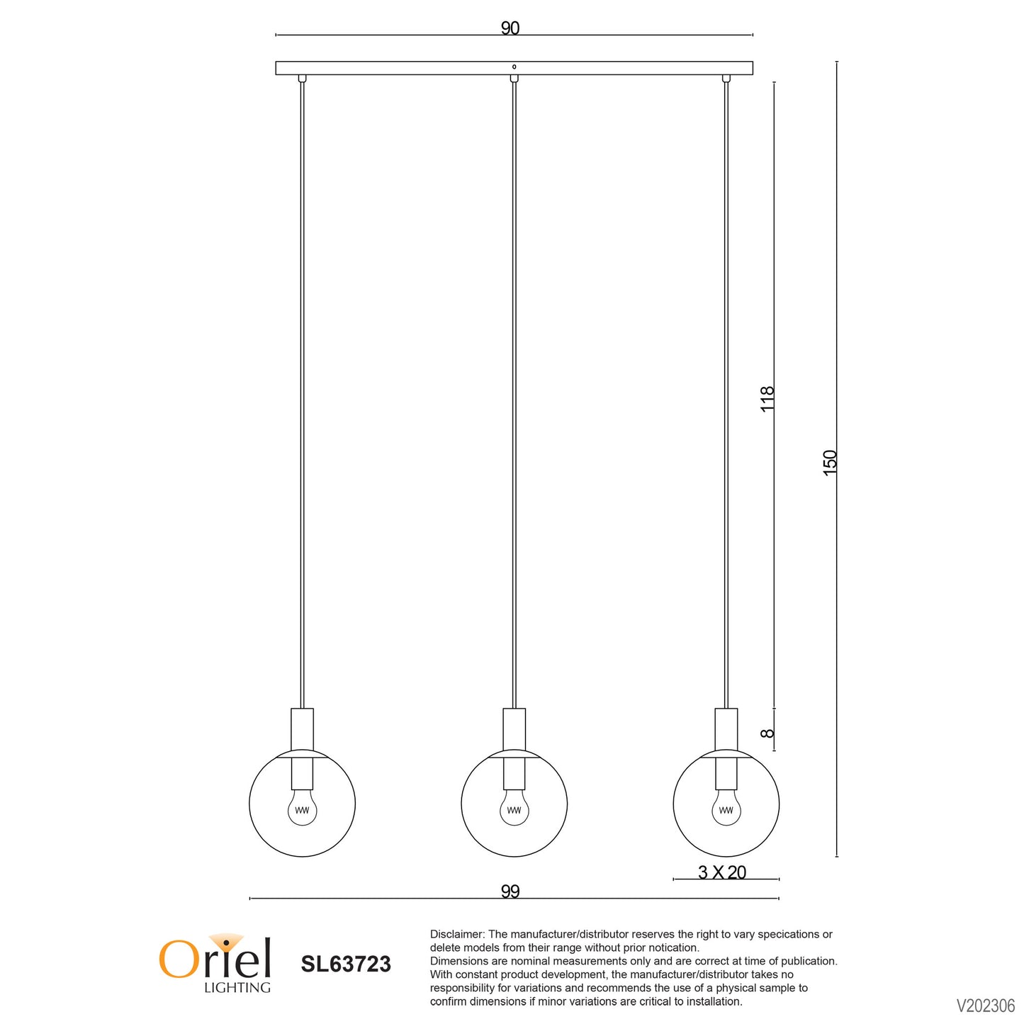 Legarno 3 LT Pendant Clear Glass