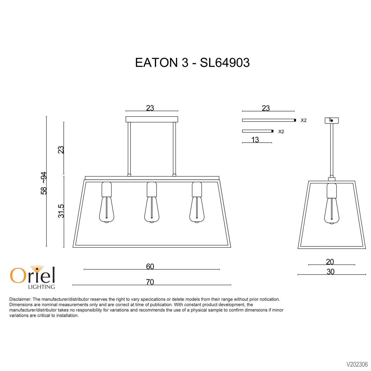 Eaton.70 3LT Pendant Matt Black