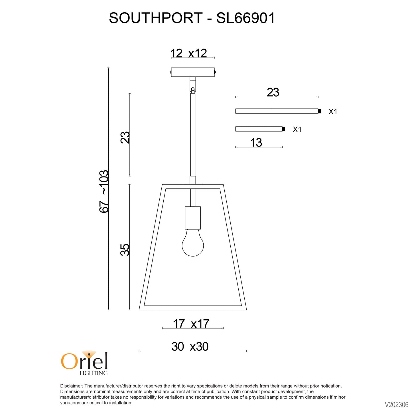 Southport.30 Single Pendant Black