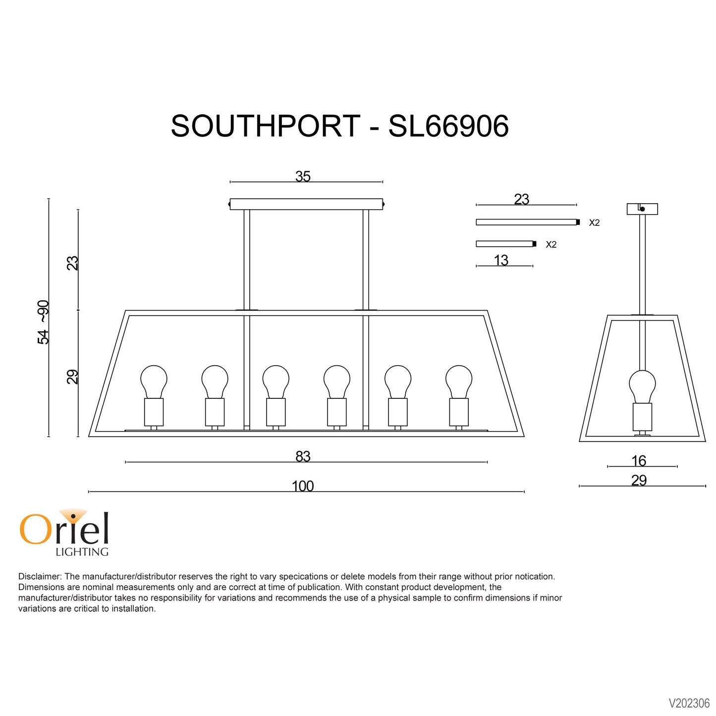Southport.100 6 Light Pendant Brushed Chrome