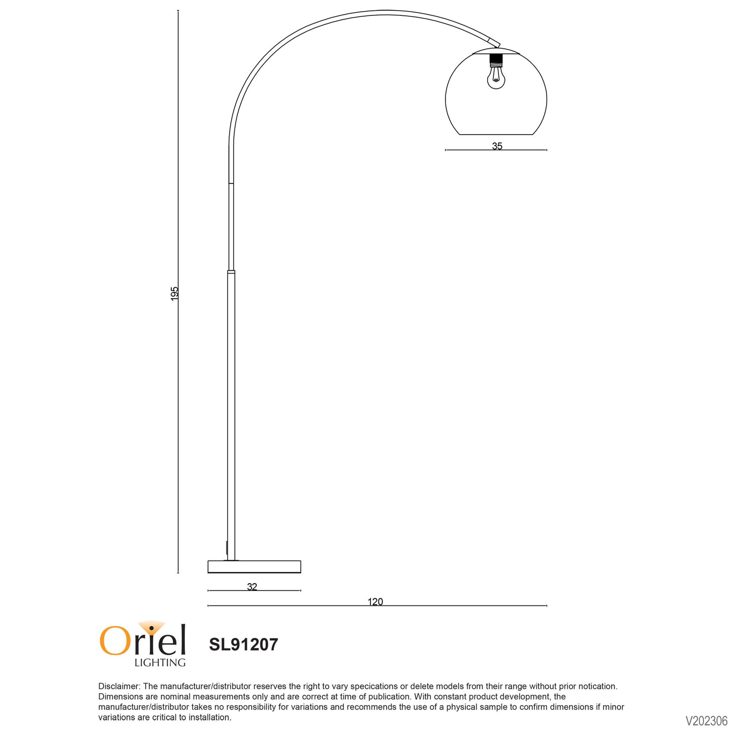 Over Arc Lamp Black W Acrylic Shade