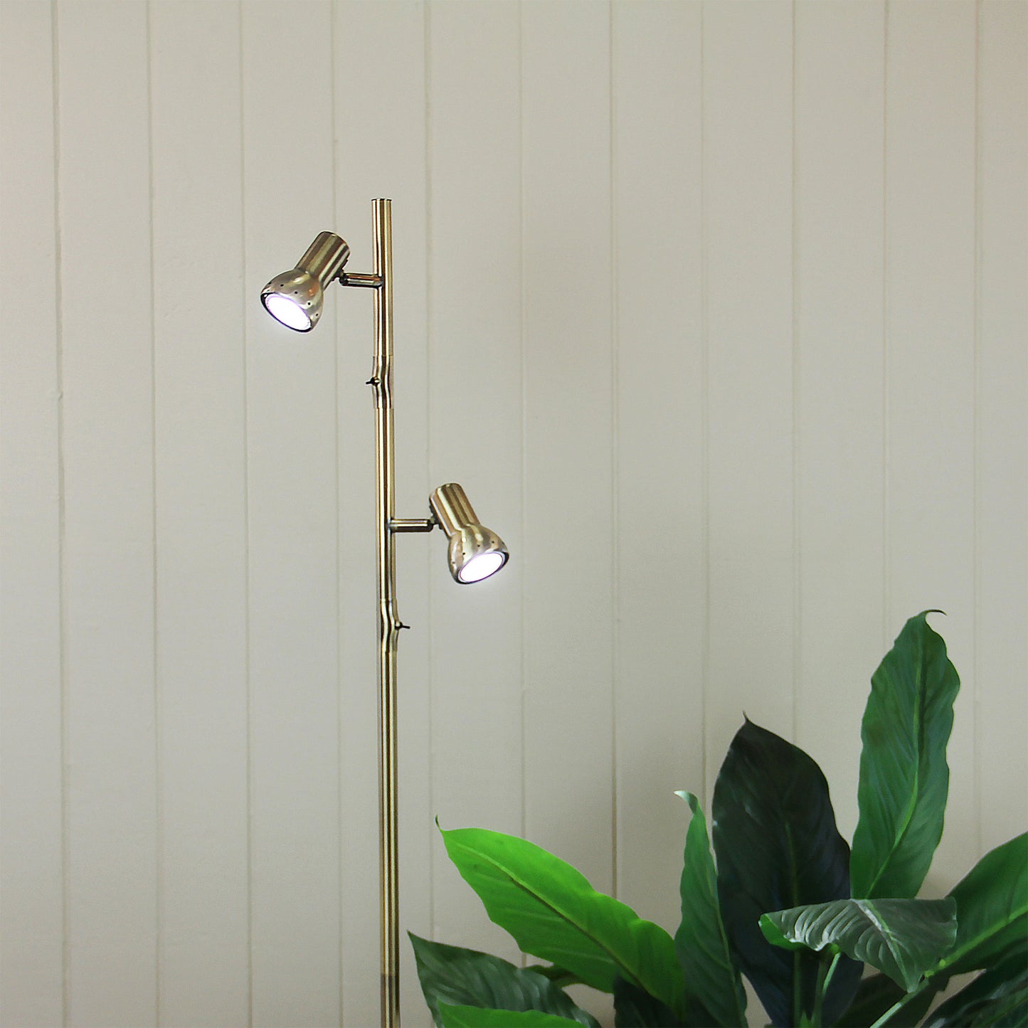 Daxam LED Twin Floor Lamp Antique Brass