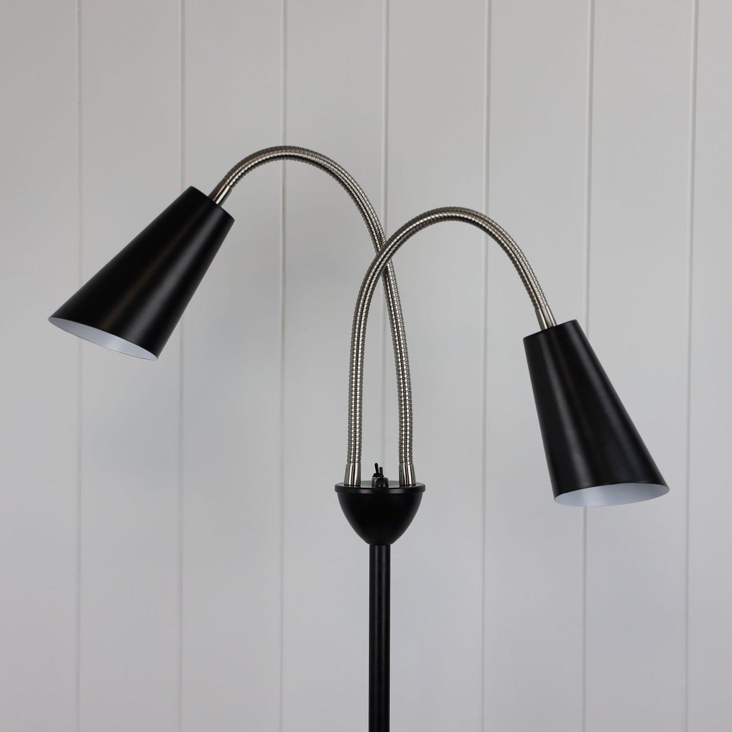 Walt Twin Floor Lamp Brushed Chrome + Black
