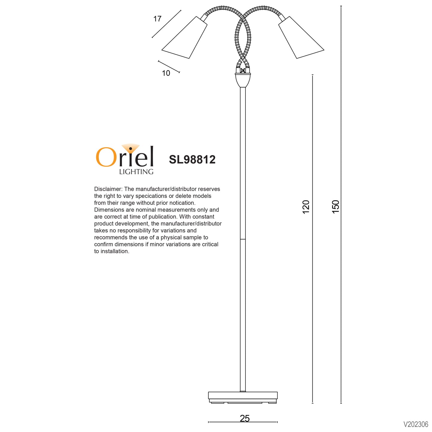 Walt Twin Floor Lamp Ant Brass + Black