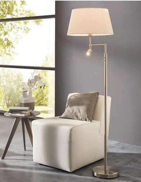 Santander Floor Lamp 1x60w E27 + 2.1w Led 3000k Satin Nickel/White