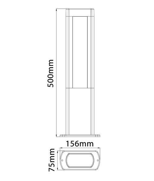 CLA Bollard Light 500mm Matte Black 240V 3000K 12.5W IP54