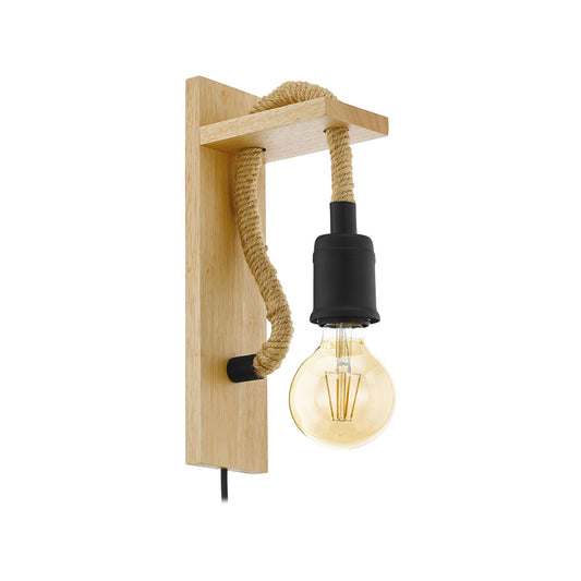 Rampside Wall Light 1x60w E27 Black/Rope/Wood W/F&P