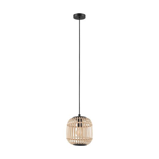 Bordesley Pendant 1x28w E27 Black/Light Wood 210mm