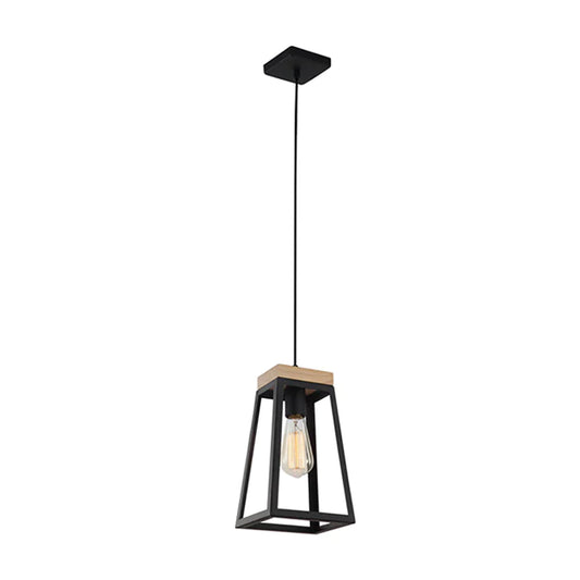 Pendant ES Matt Black Wood Trapezium OD170mm