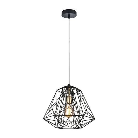 Pendant ES 72W Black Iron Cage With Antique Brass OD395 x H350