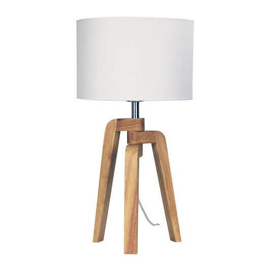 Lund Timber Table Lamp W/ White Cotton Shade