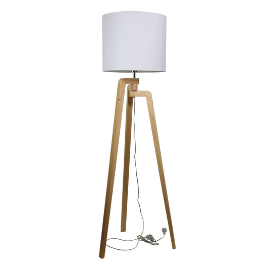 Lund Timber Floor Lamp W/ White Cotton Shade