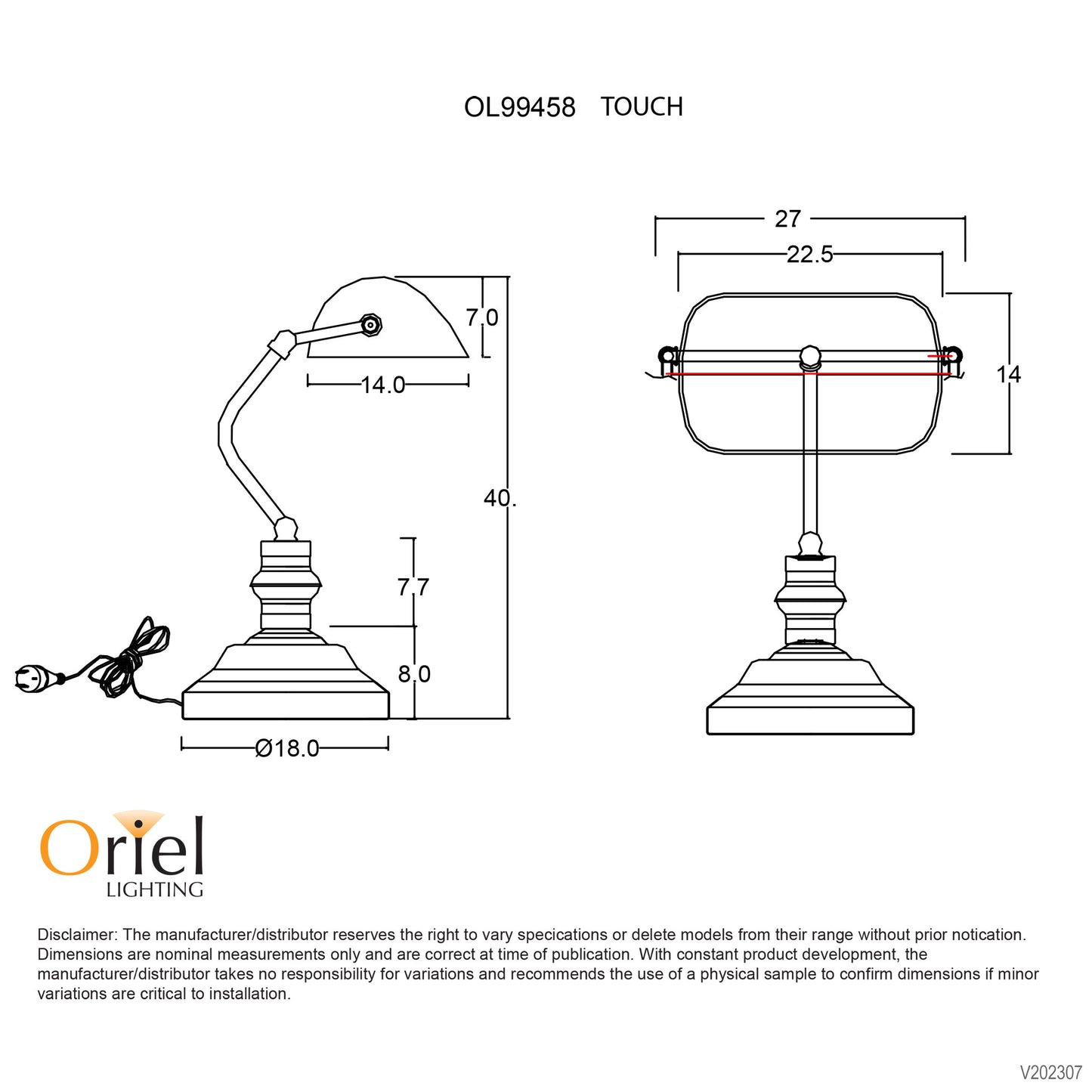 Bankers Lamp Touch Chrome / Gloss Opal On-Off