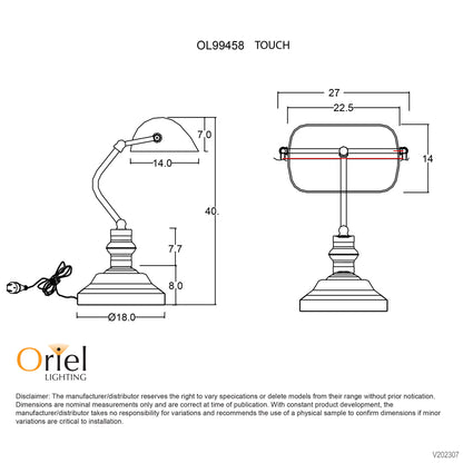 Bankers Lamp Touch Chrome / Gloss Opal On-Off