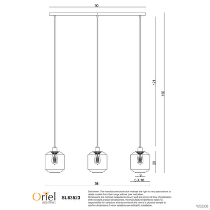 Marconi 3 Light Pendant Clear Glass