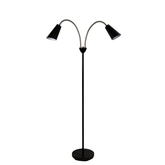 Walt Twin Floor Lamp Brushed Chrome + Black