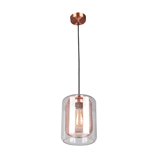 Pendant ES Cop Mesh & Clr Glass Oblong OD200mm