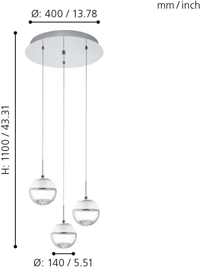 Eglo 3 Light LED Chrome/Clear/Crystal 3x 5w 240V