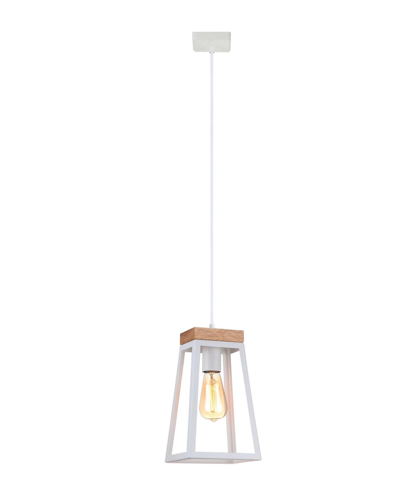 CLA Trapezium Pendant White Iron & Wood 1x E27 240V