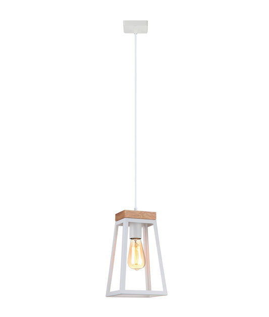 CLA Trapezium Pendant White Iron & Wood 1x E27 240V