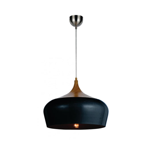 Telbix Bell Shaped Large Metal Pendant Black/Oak 1x E27 240V